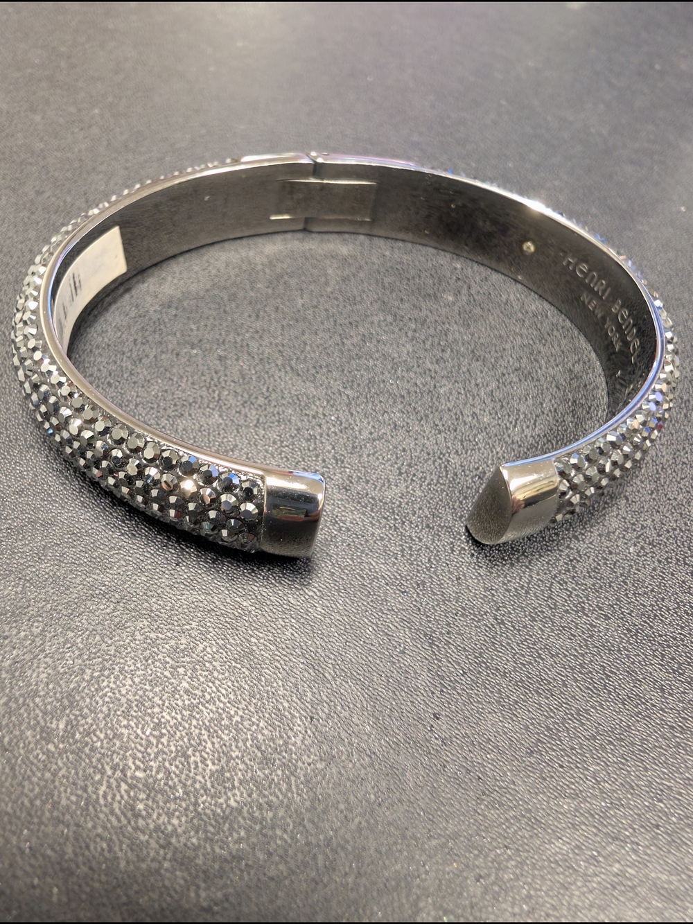Henri Bendel Gunmetal Silver Pavé Crystal Open Cuff Hinged Bracelet - Picture 3 of 6